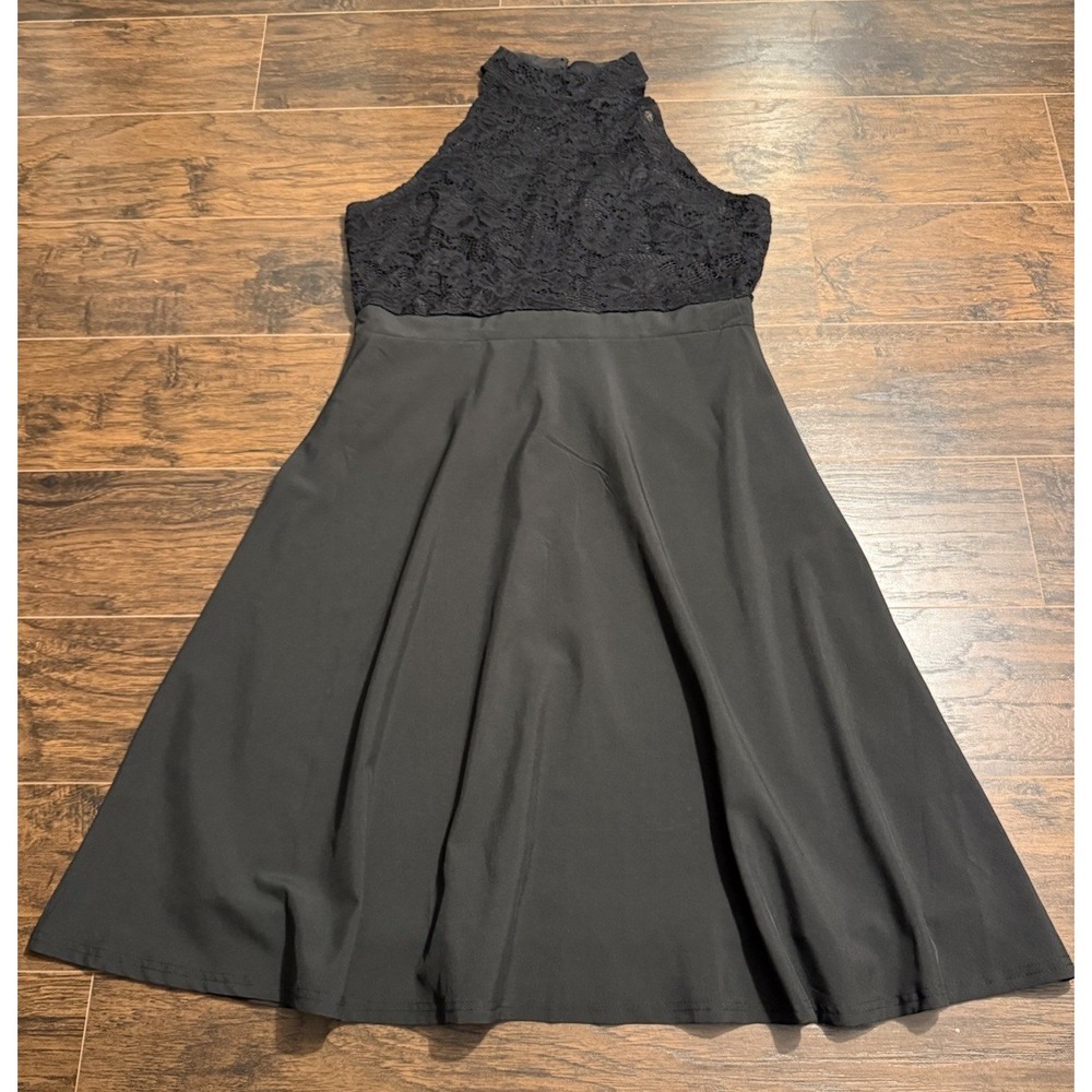Black Lace High Neck Fit & Flare Cocktail Dress Sleeveless Party Formal ALine 2X - Picture 1 of 8
